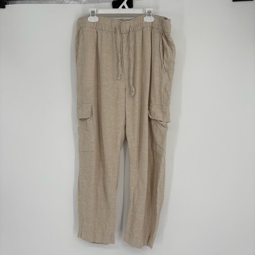 GAP Tan Pull On Carpenter Easy Pant Linen Blend Size Medium Vacation Beach